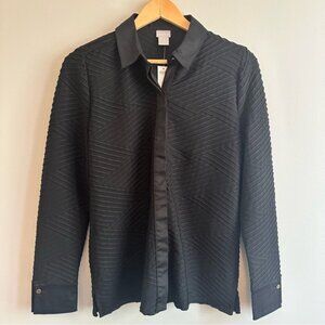 NWT, Chico's Textured Knit Button-Down Top, Black, Women’s, Size Small